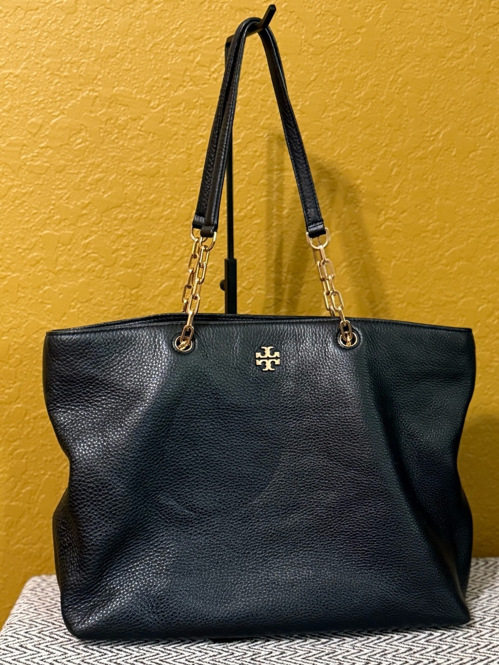 Tory Burch Harper Center-Zip Tote, Soft Pebbled Leather, Gold Hardware